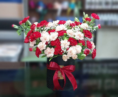 باکس گل میخک قرمز و نباتی